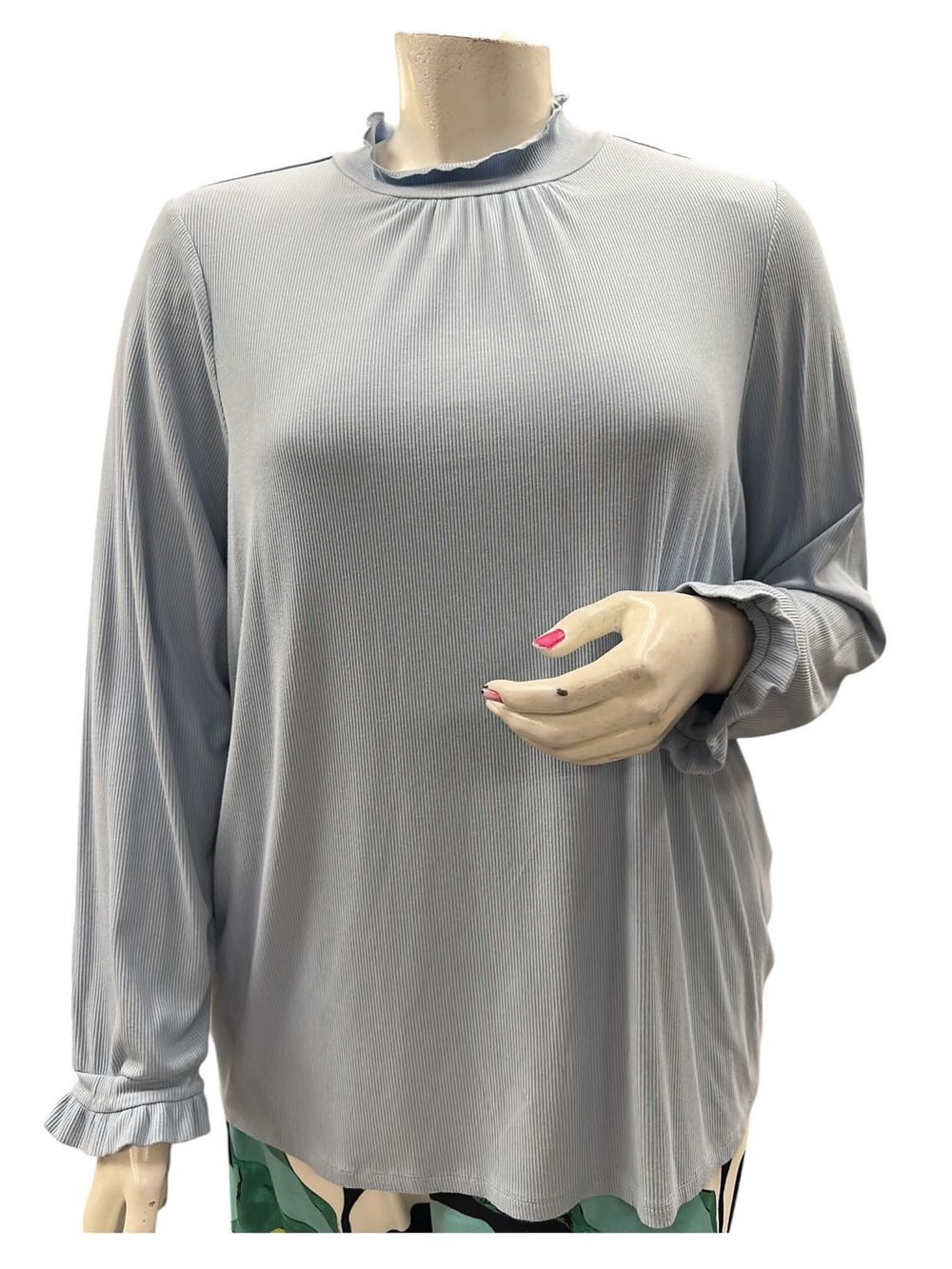 Penningtons Light Blue Ruffle Mock Neck Long Sleeve Top Size 3X